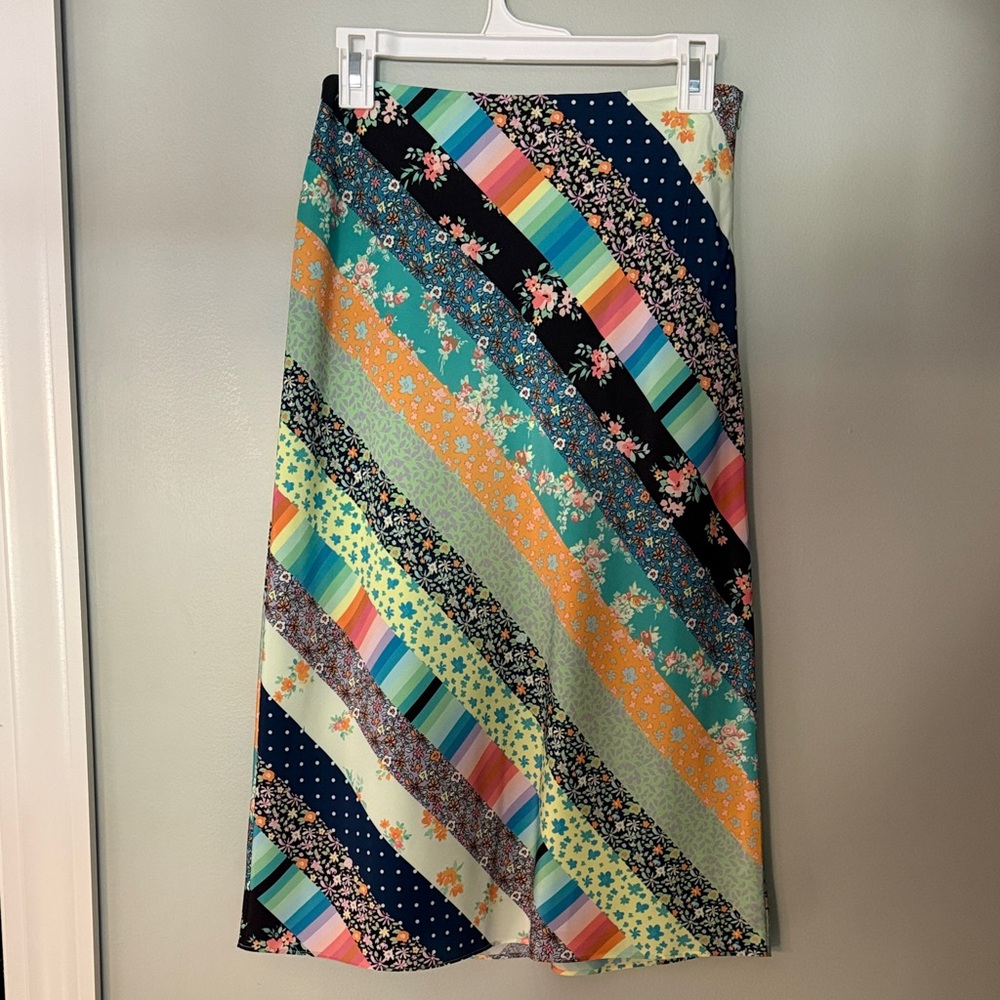 Steve Madden Boho Satin Striped Midi Skirt size small